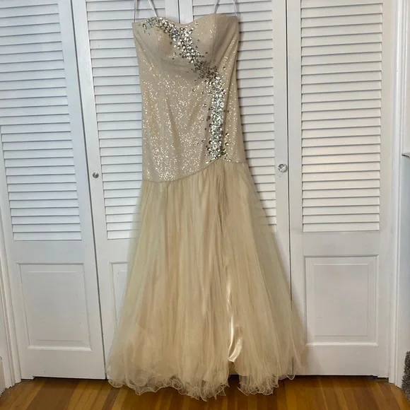 Sparkle | Dresses | Sparkle Nwt Champagne Drop Waist Strapless Evening Gown  Prom Size 4 | Poshmark